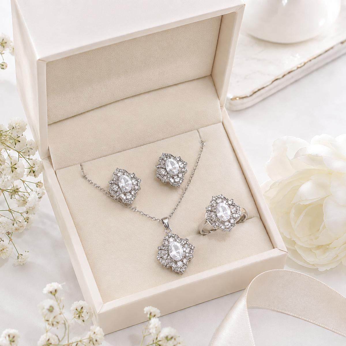 Zircon Locket Set-198 (Silver)