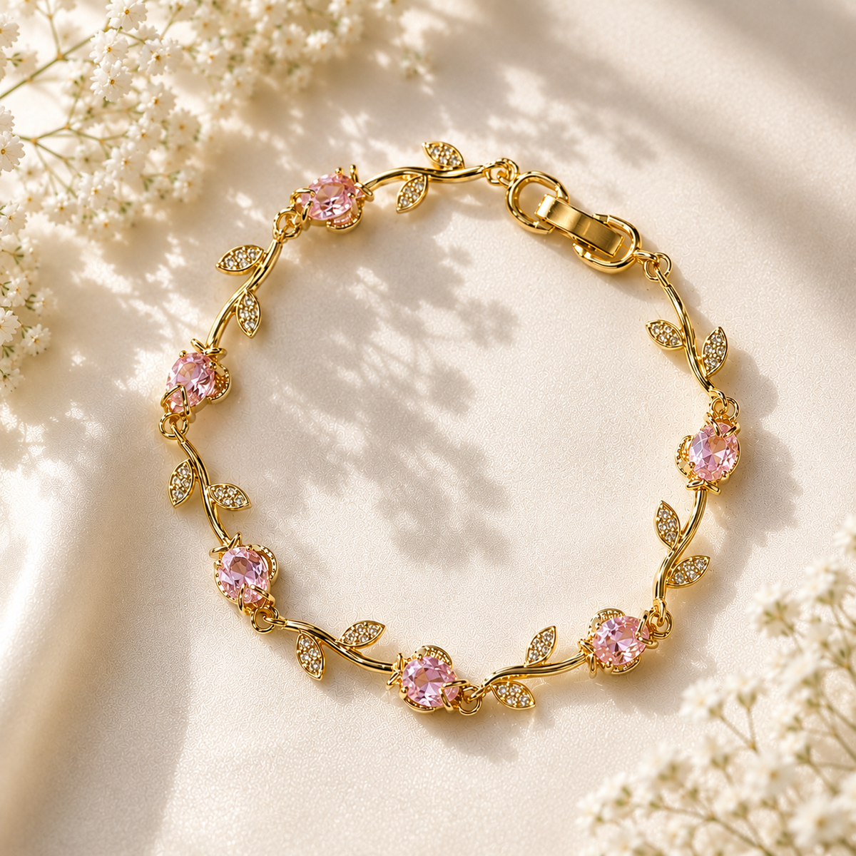 Tulip Flower Bracelet (Golden/Pink)