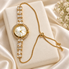 Zircon Adjustable Watch-06 (Golden/White)