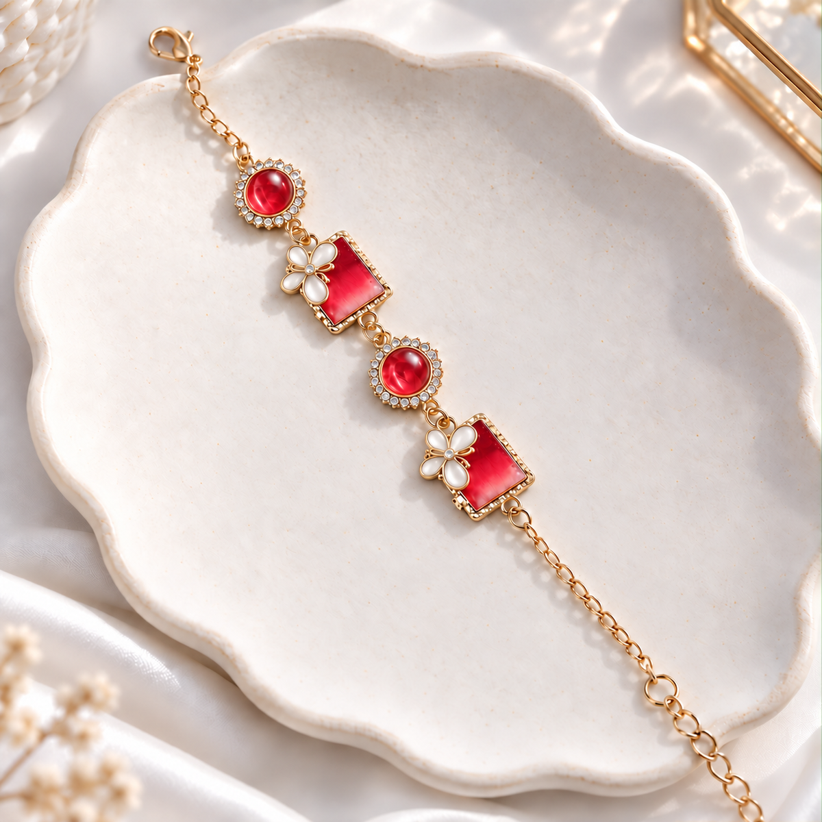 Resin Charm Bracelet-01 (Golden/Red)