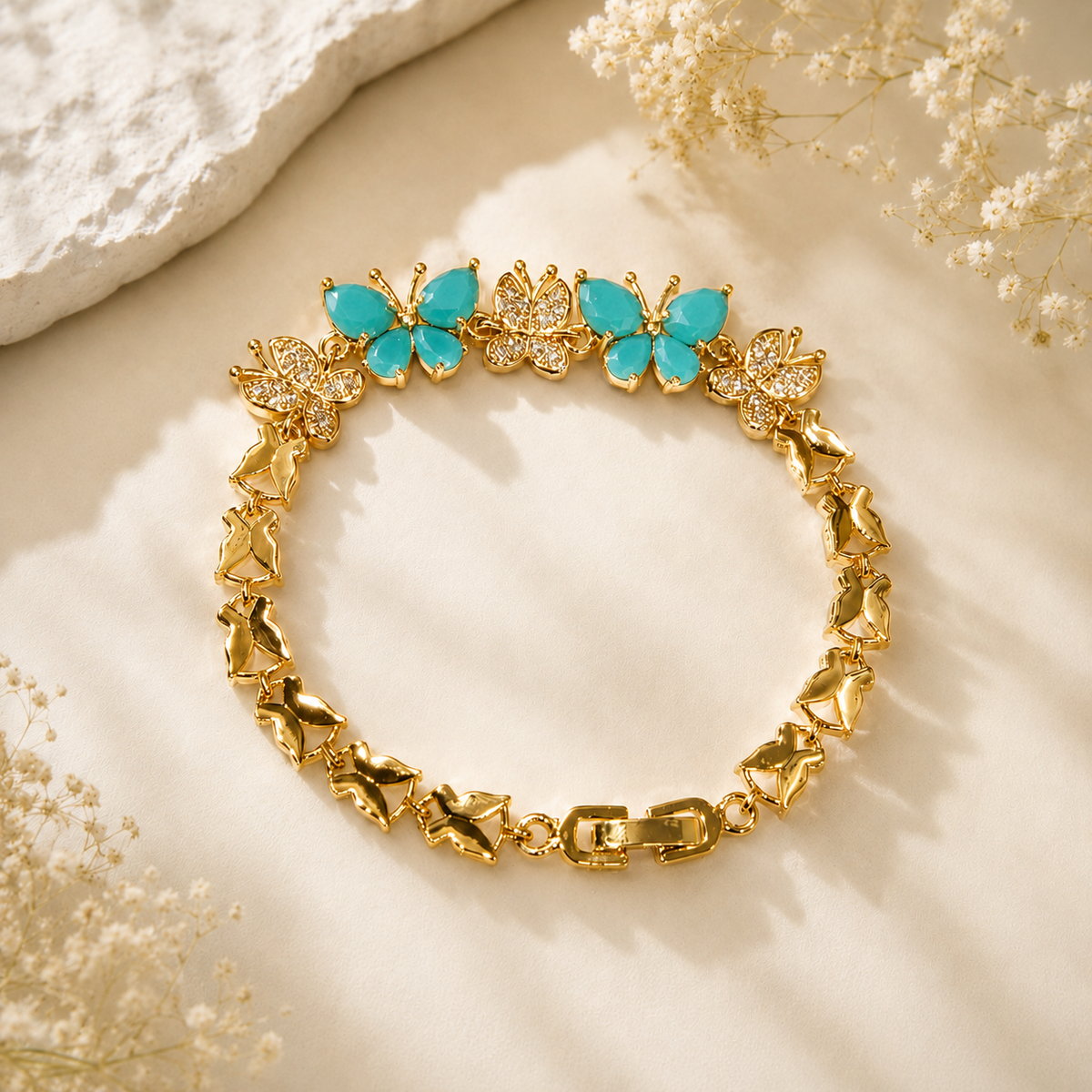Zircon Bracelet-105 (Golden/Ferozi)
