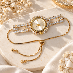 Zircon Adjustable Watch-05 (Golden/White)