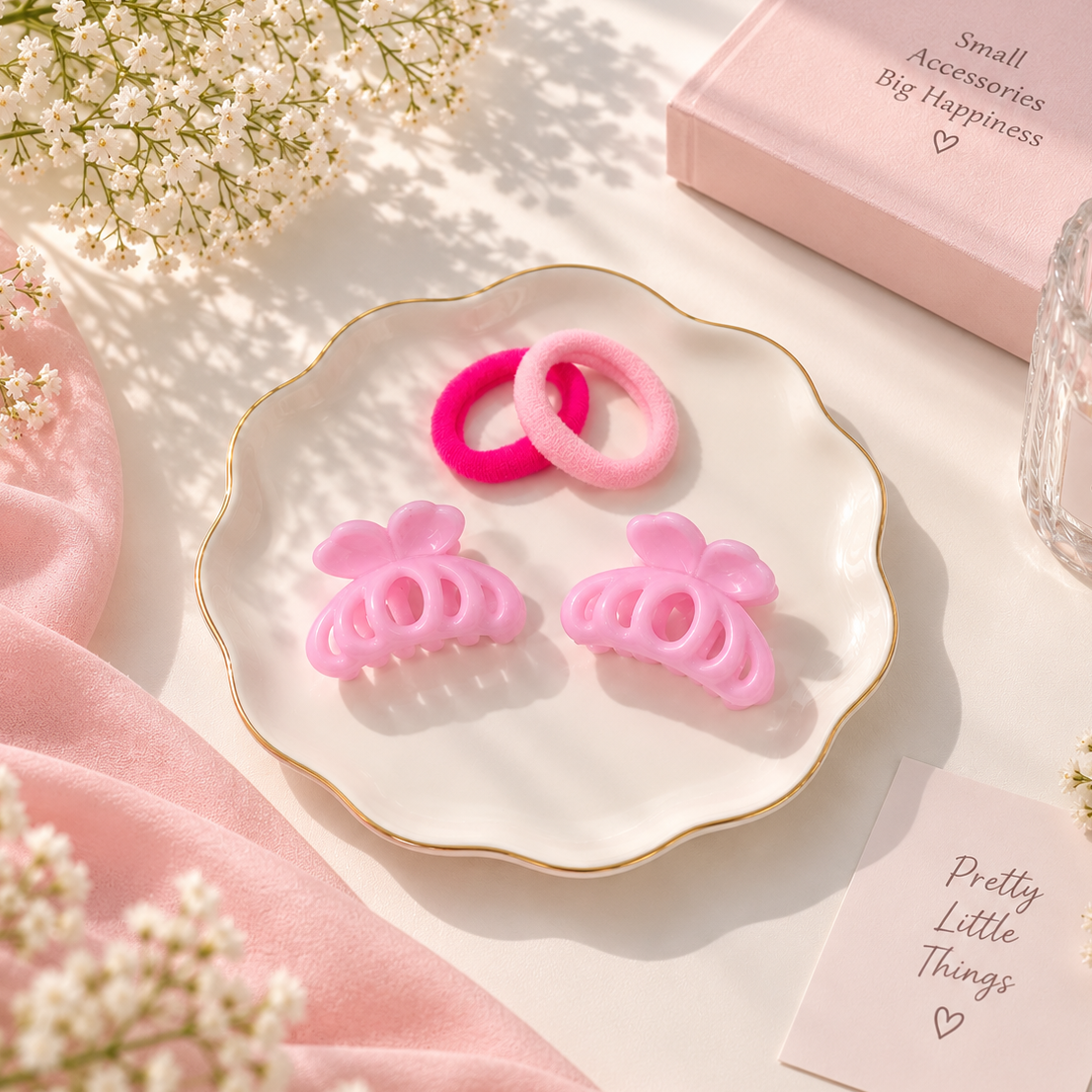 Mini Hair Clips & Hair Ties Set-02 (Assorted Colors)