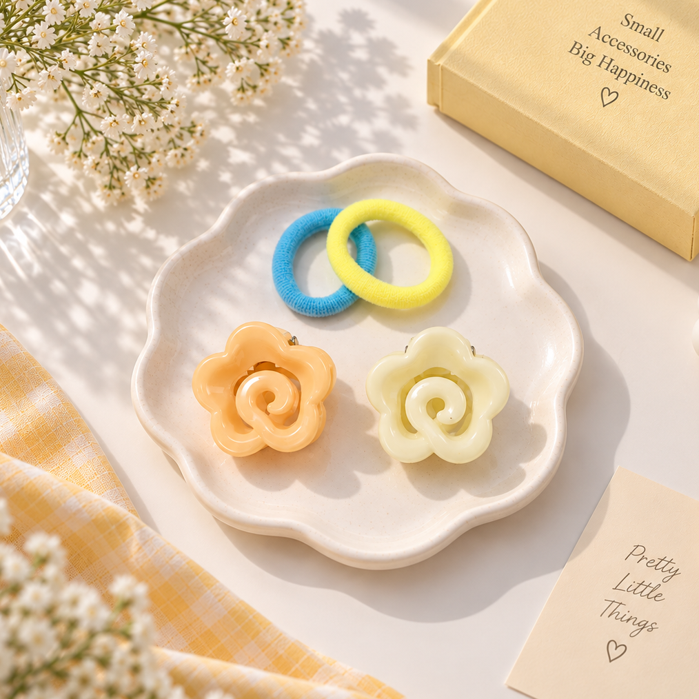 Mini Hair Clips & Hair Ties Set-04 (Assorted Colors)