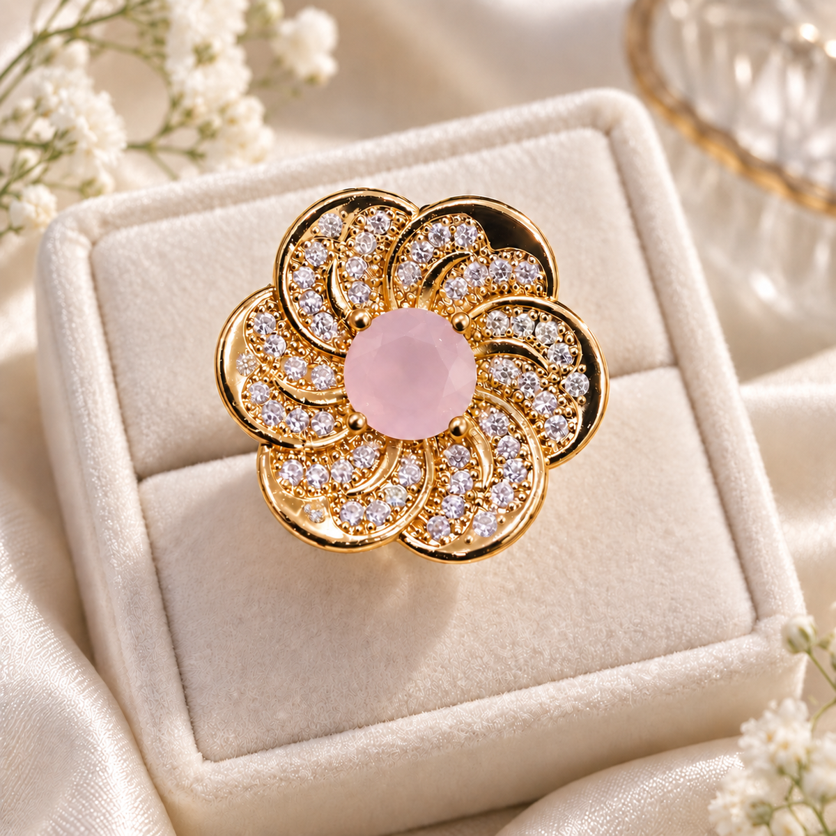 Zircon Ring-475 (Golden/Pink)