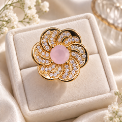 Zircon Ring-475 (Golden/Pink)