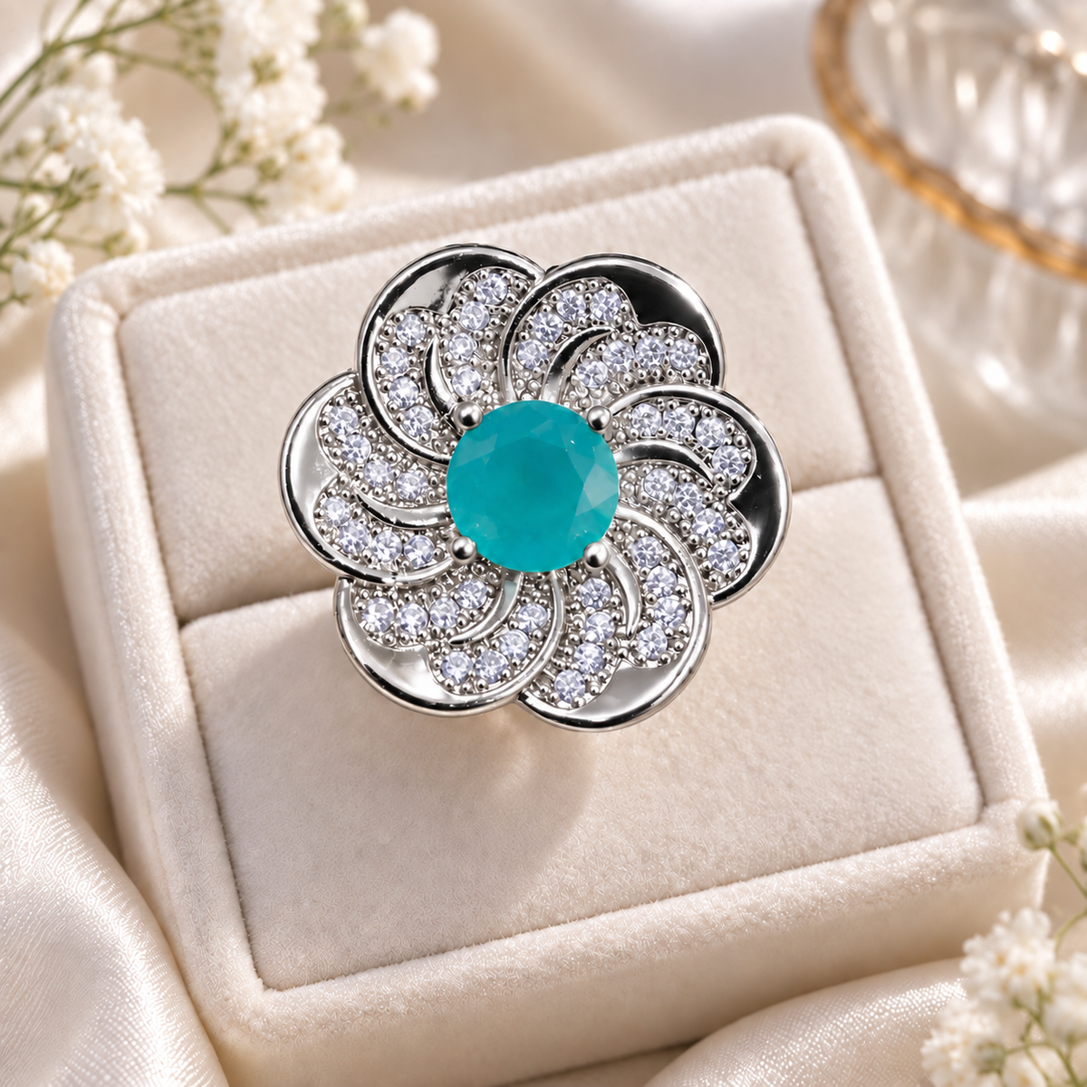 Zircon Ring-475 (Silver/Ferozi)