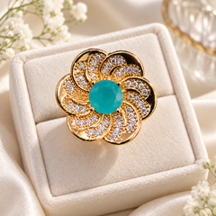 Zircon Ring-475 (Golden/Ferozi)