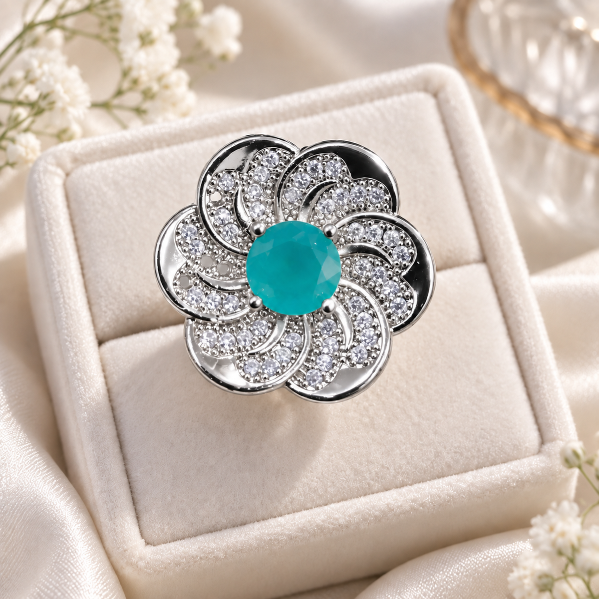 Zircon Ring-475 (Silver/Ferozi)