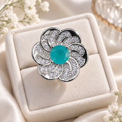 Zircon Ring-475 (Silver/Ferozi)