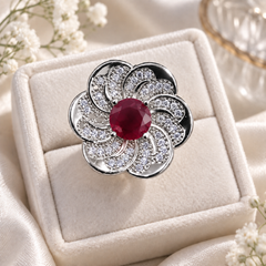 Zircon Ring-475 (Silver/Maroon)