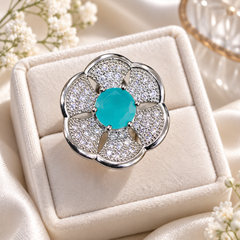 Zircon Ring-476 (Silver/Ferozi)