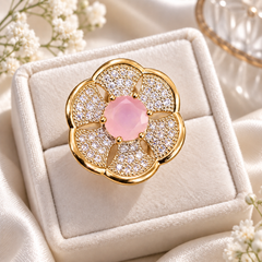 Zircon Ring-476 (Golden/Pink)