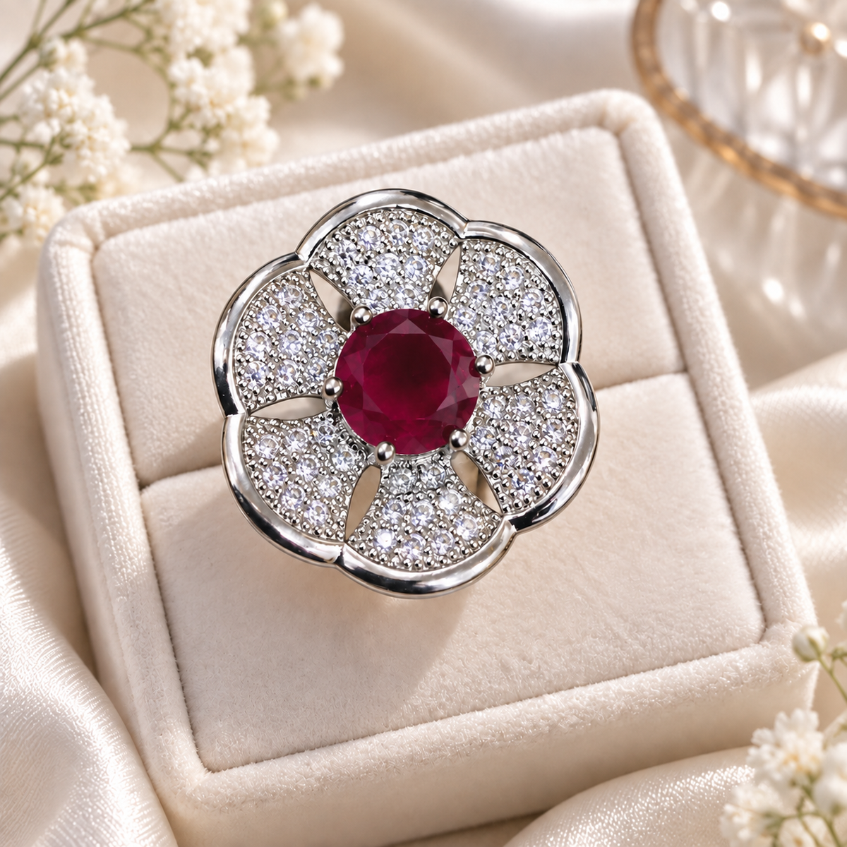 Zircon Ring-476 (Silver/Maroon)