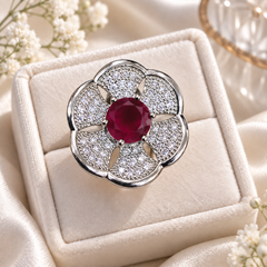 Zircon Ring-476 (Silver/Maroon)