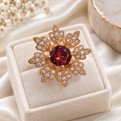 Zircon Ring-477 (Golden/Maroon)