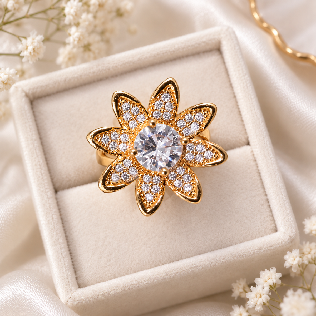 Zircon Ring-479 (Golden/White)