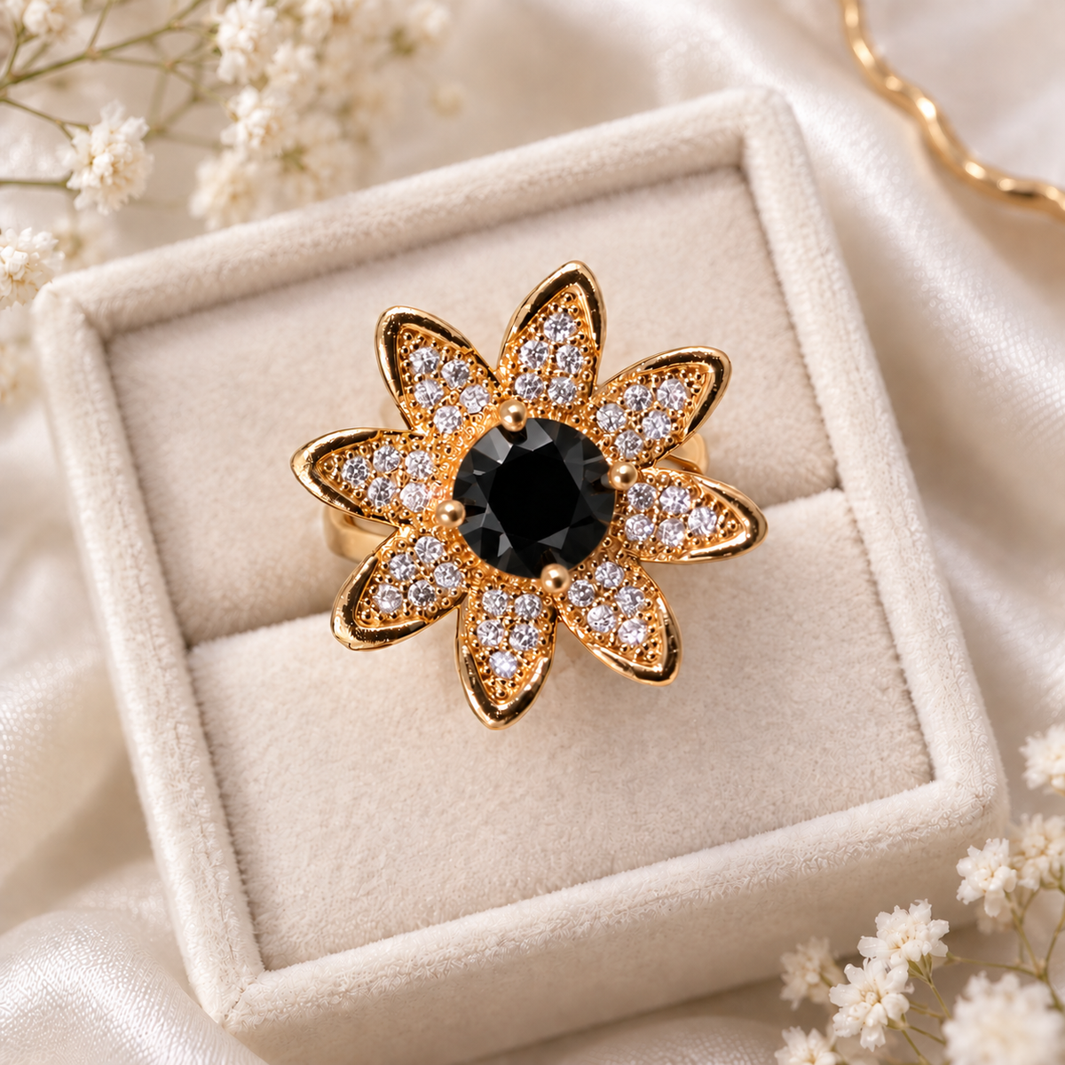 Zircon Ring-479 (Golden/Black)