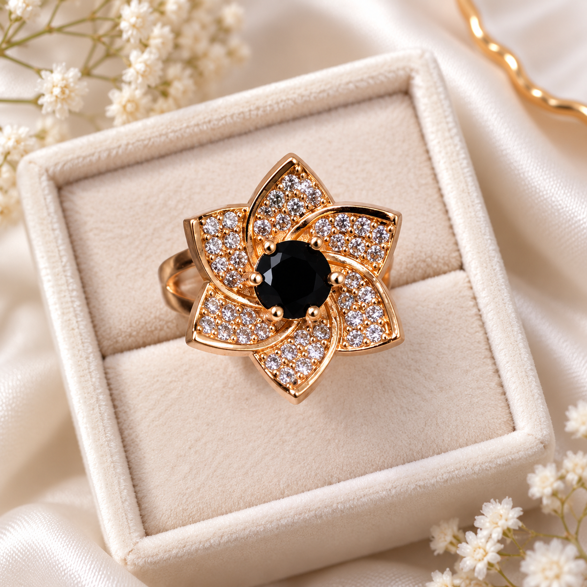 Zircon Ring-481 (Golden/Black)