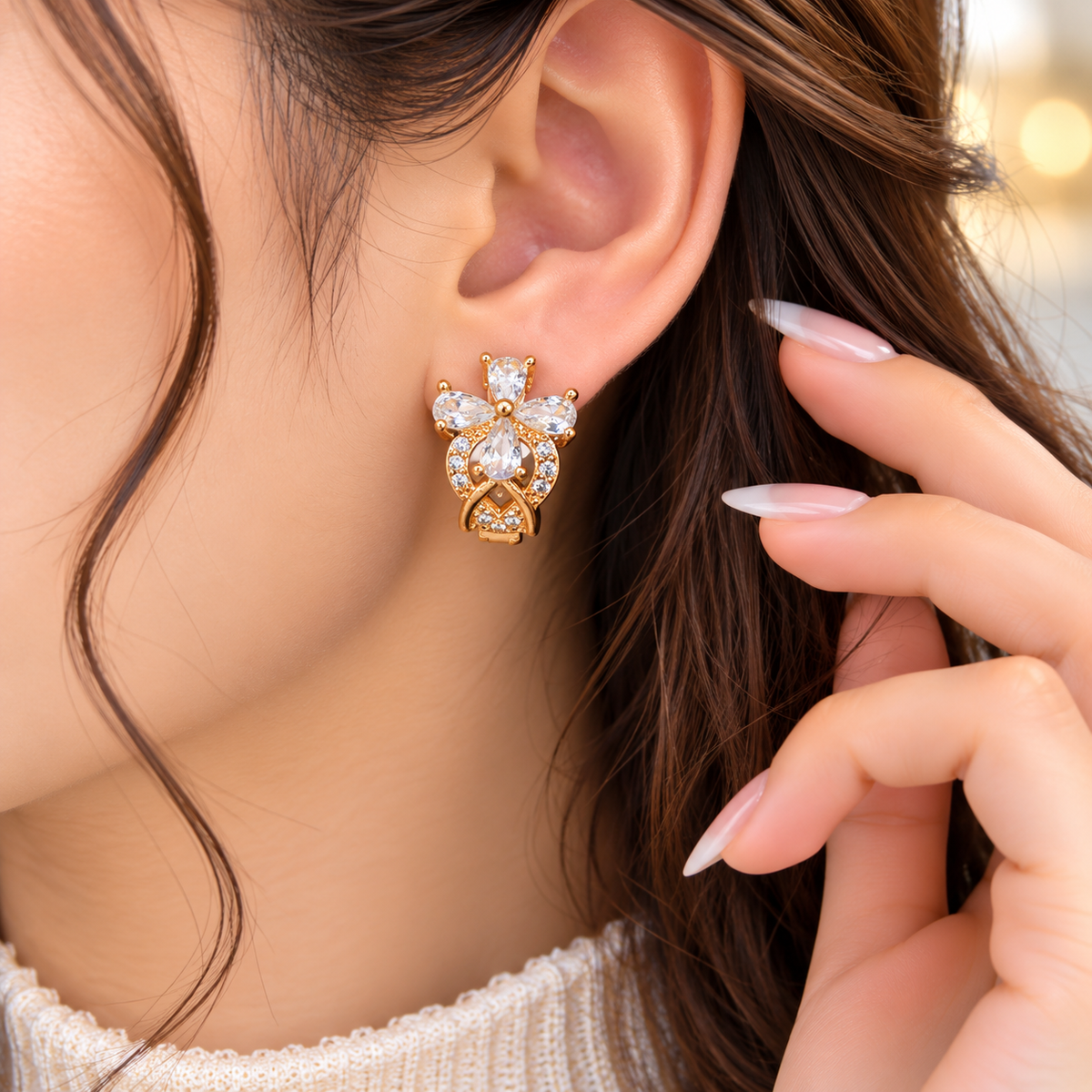 Zircon Hoop Earring-282 (Golden)