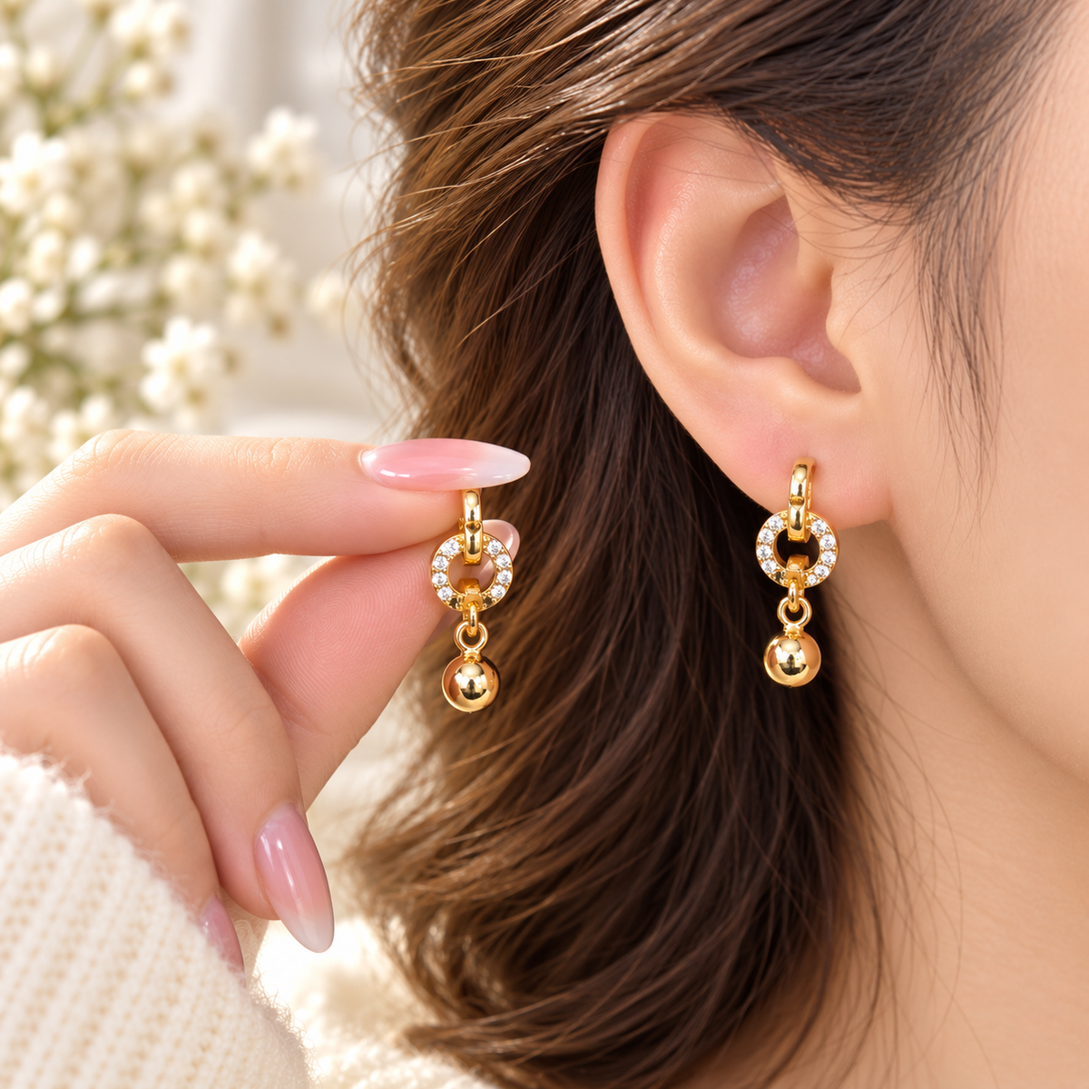 Zircon Hoop Earring-267 (Golden)