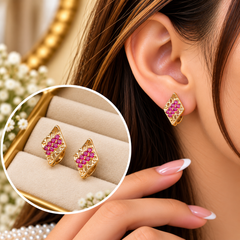 Zircon Hoop Earring-286 (Pink)