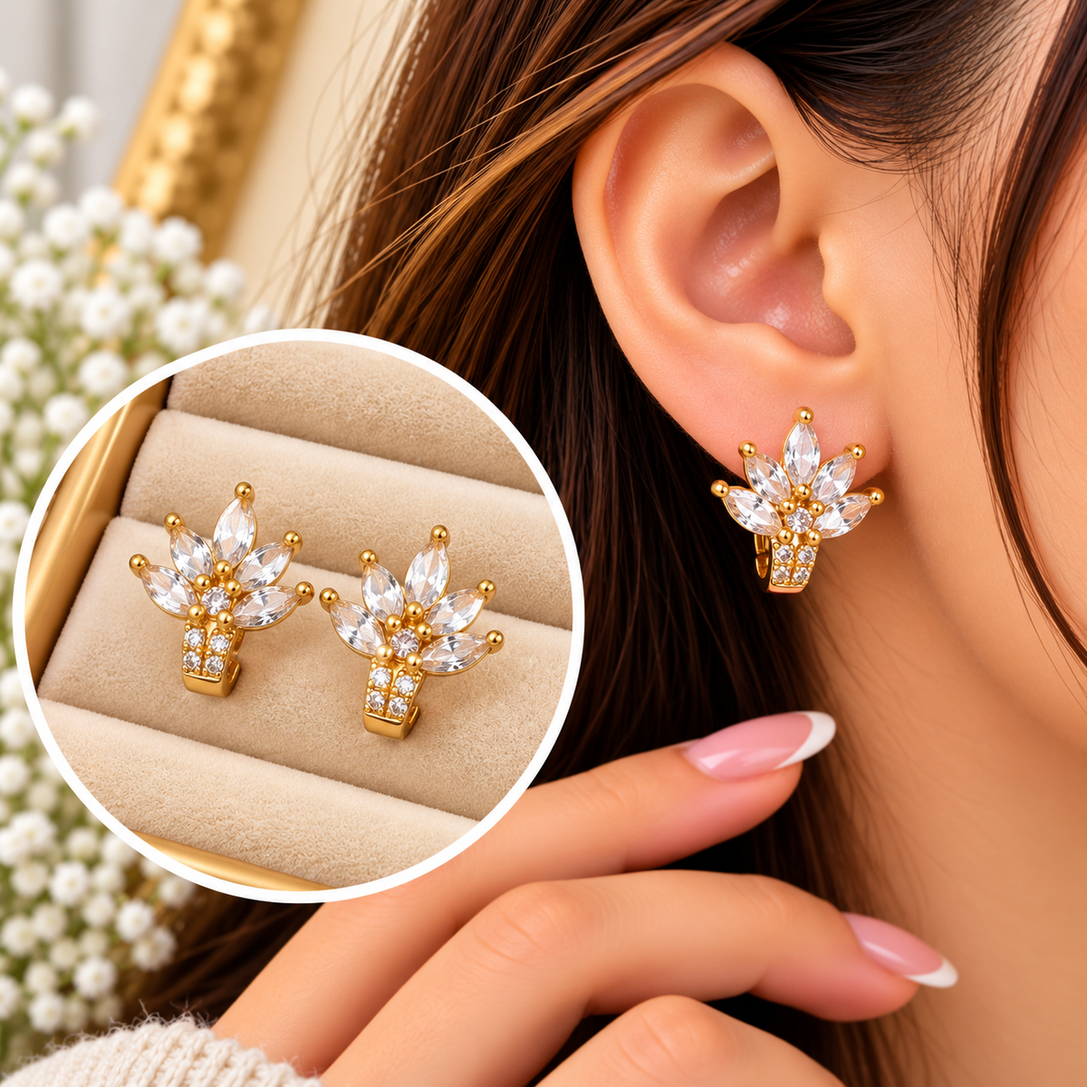 Zircon Hoop Earring-298 (Golden)