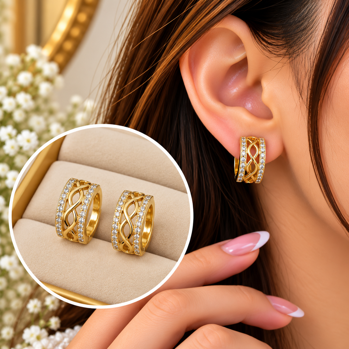Zircon Hoop Earring-288 (Golden)