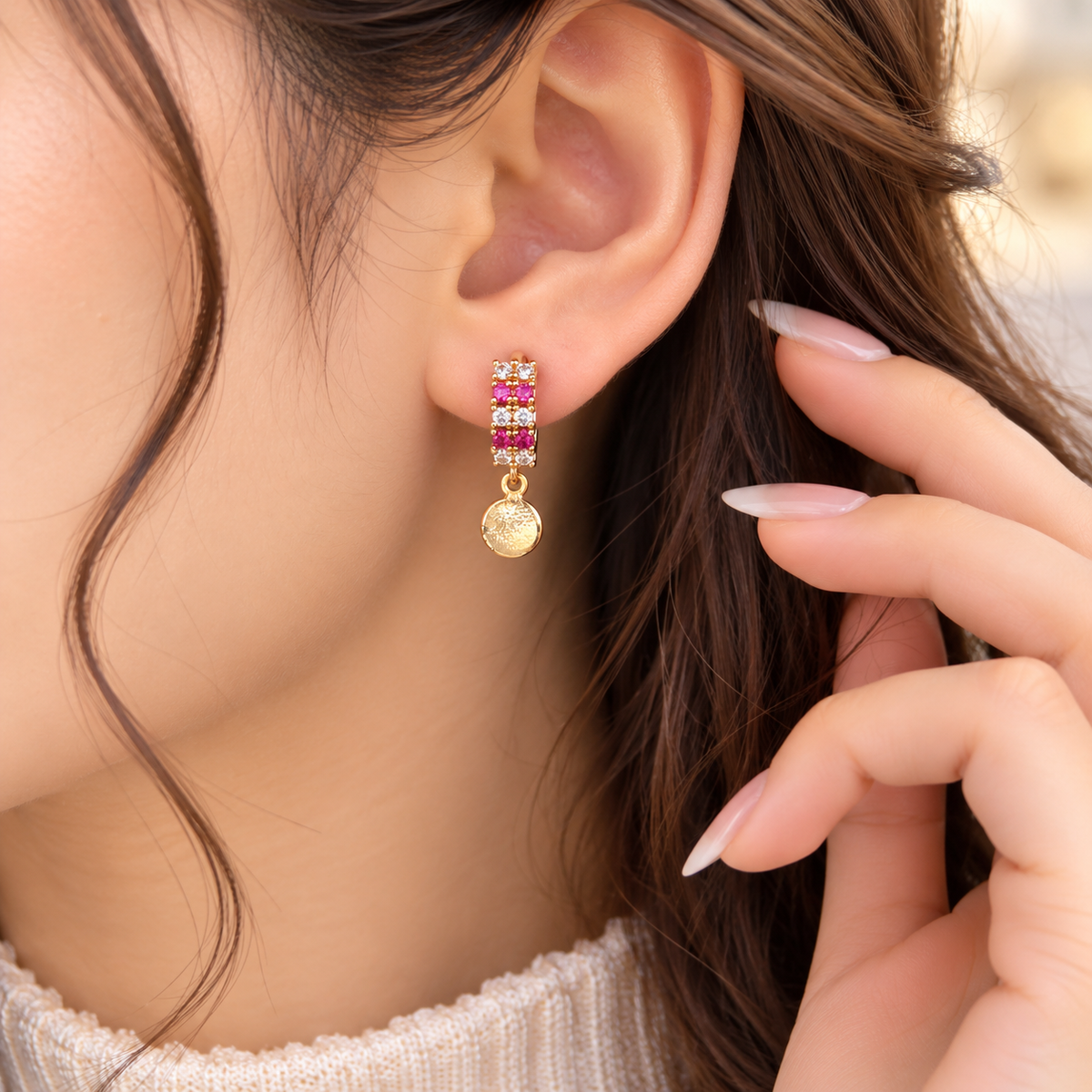 Zircon Hoop Earring-277 (Golden)