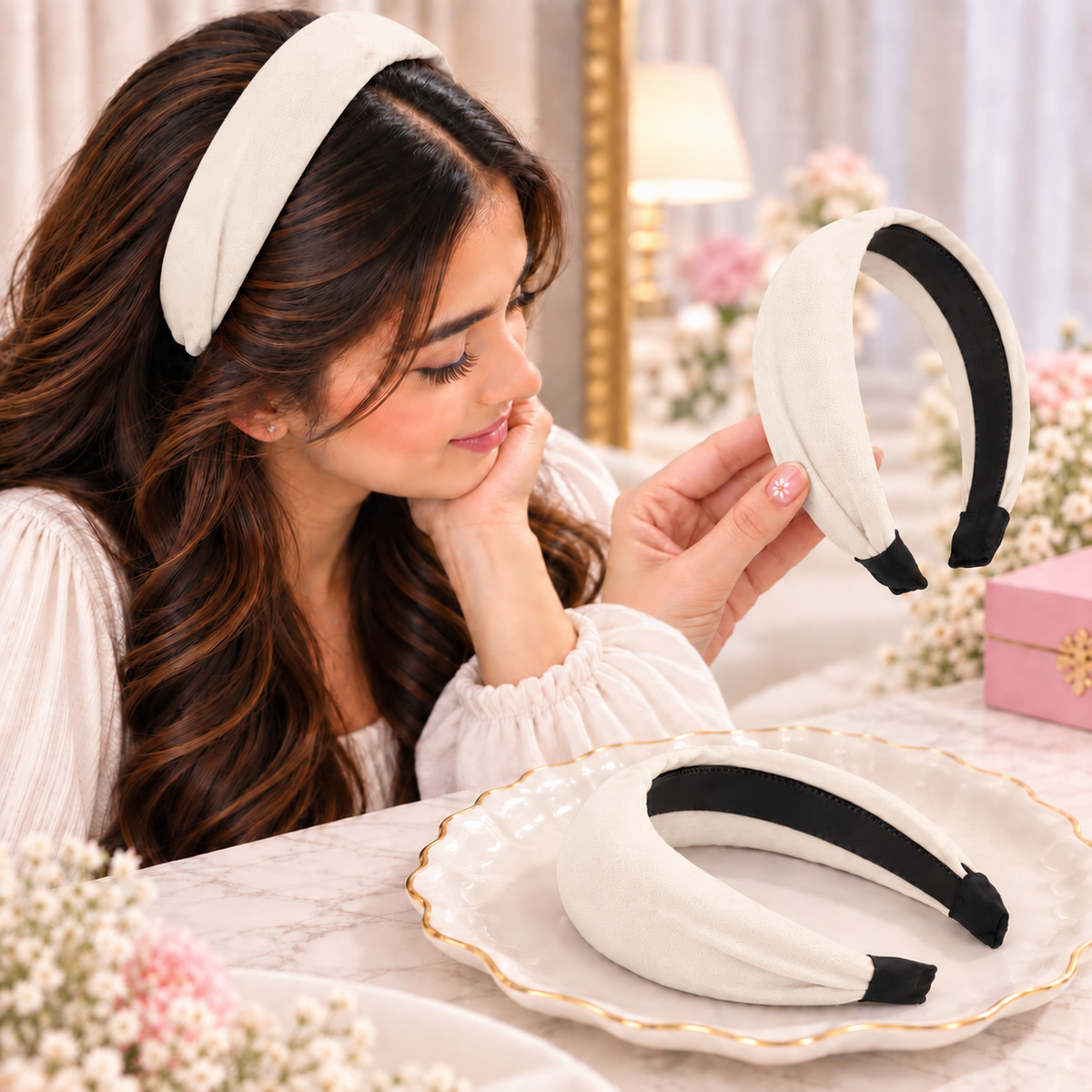 Plain Wide Hairband (White)