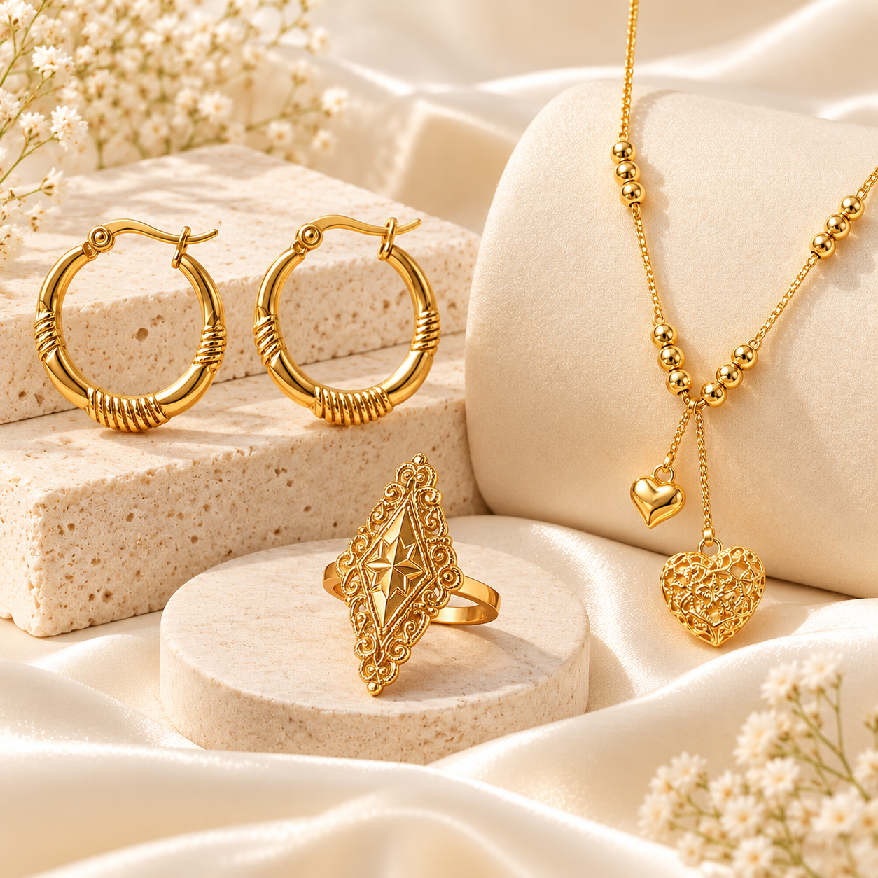 Golden Hearts Set (Anti Tarnish)