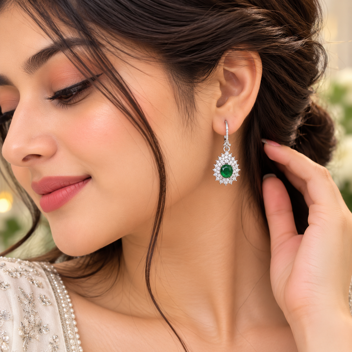 Zircon Hoop Earring-274 (Silver)