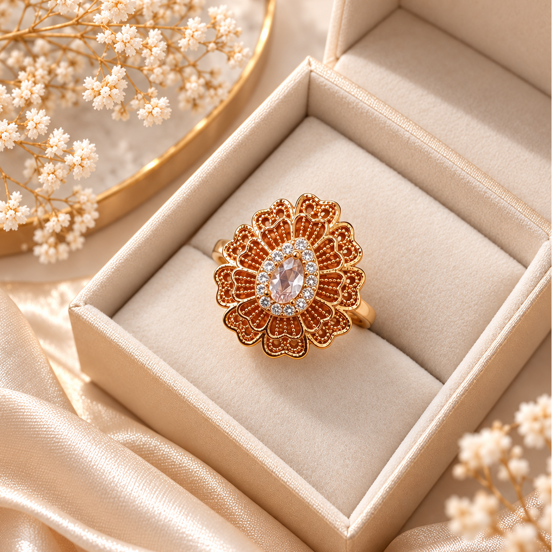 Zircon Ring-483 (Golden/White)