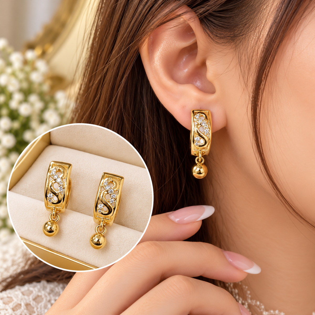 Zircon Hoop Earring-285 (Golden)