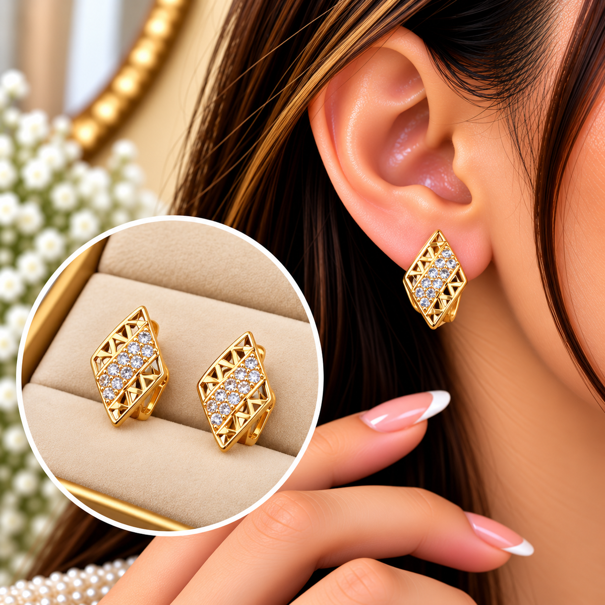 Zircon Hoop Earring-286 (Golden)