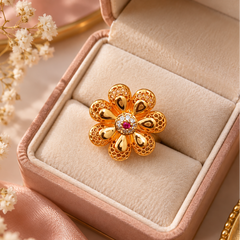 Zircon Ring-486 (Golden/Pink)
