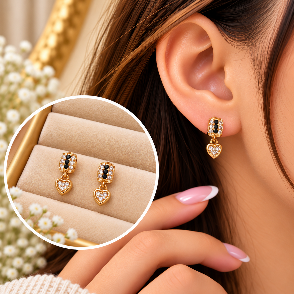 Zircon Hoop Earring-300 (Black)
