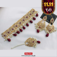 Hyderabadi Choker Set-11 (Maroon)