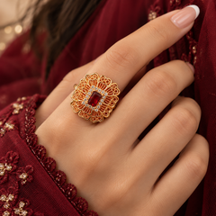 Zircon Ring-487 (Golden/Maroon)