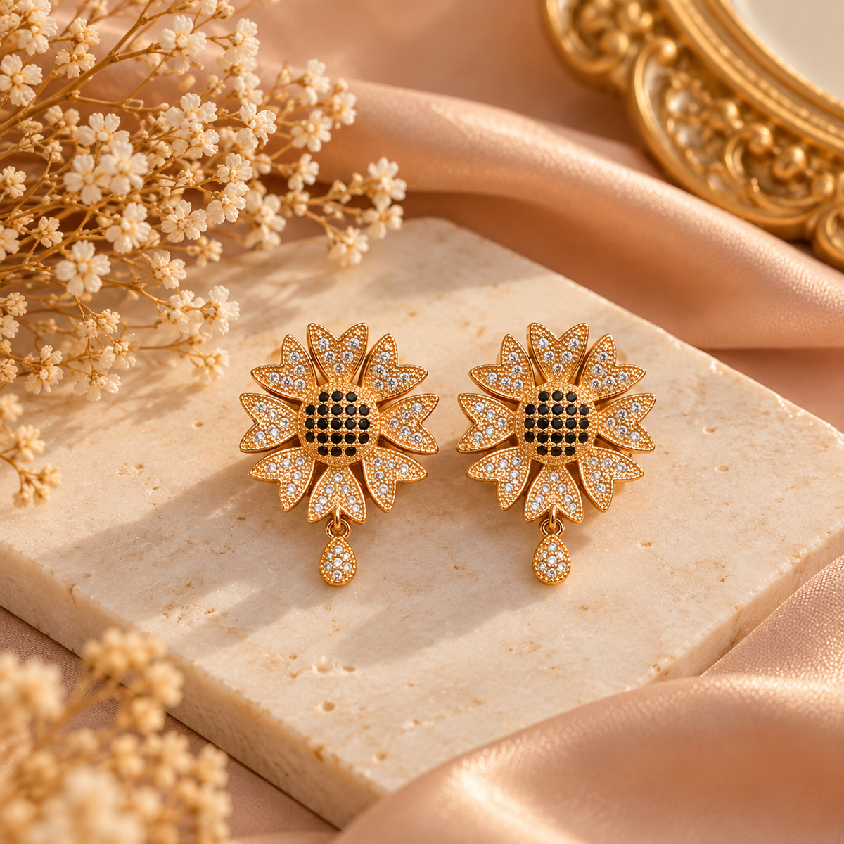 Zircon Earring-284 (Golden/Black)