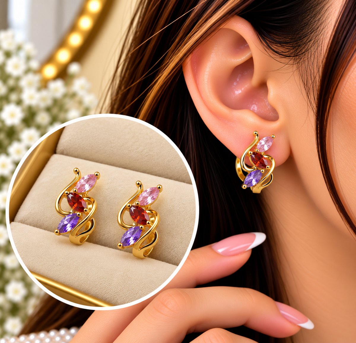 Zircon Hoop Earring-289 (Multi)