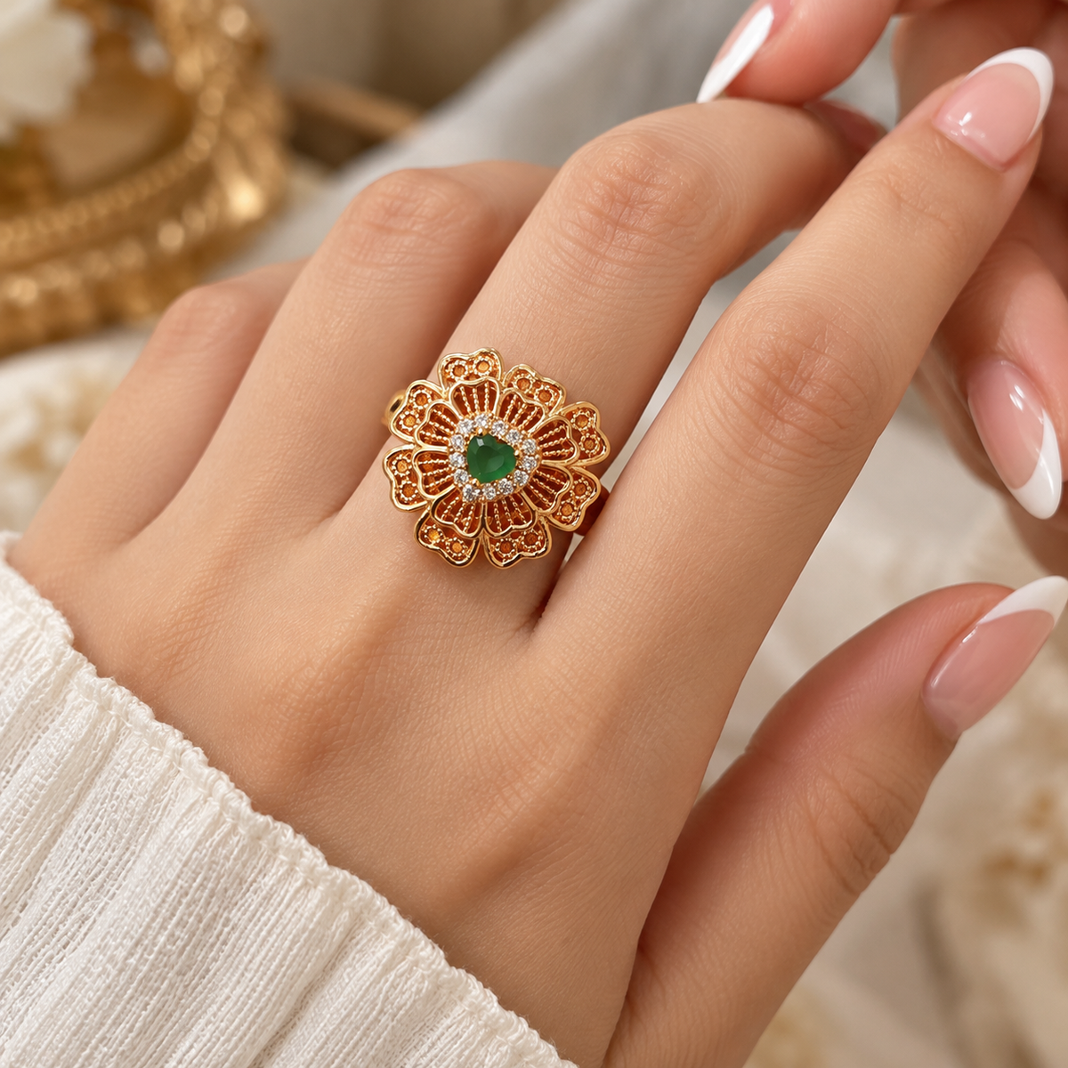 Zircon Ring-484 (Golden/Green)