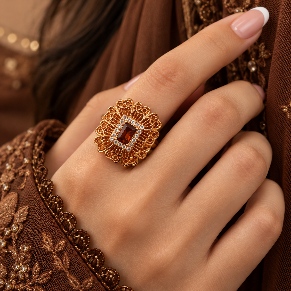 Zircon Ring-487 (Golden/Brown)