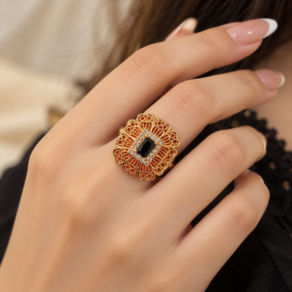 Zircon Ring-487 (Golden/Black)