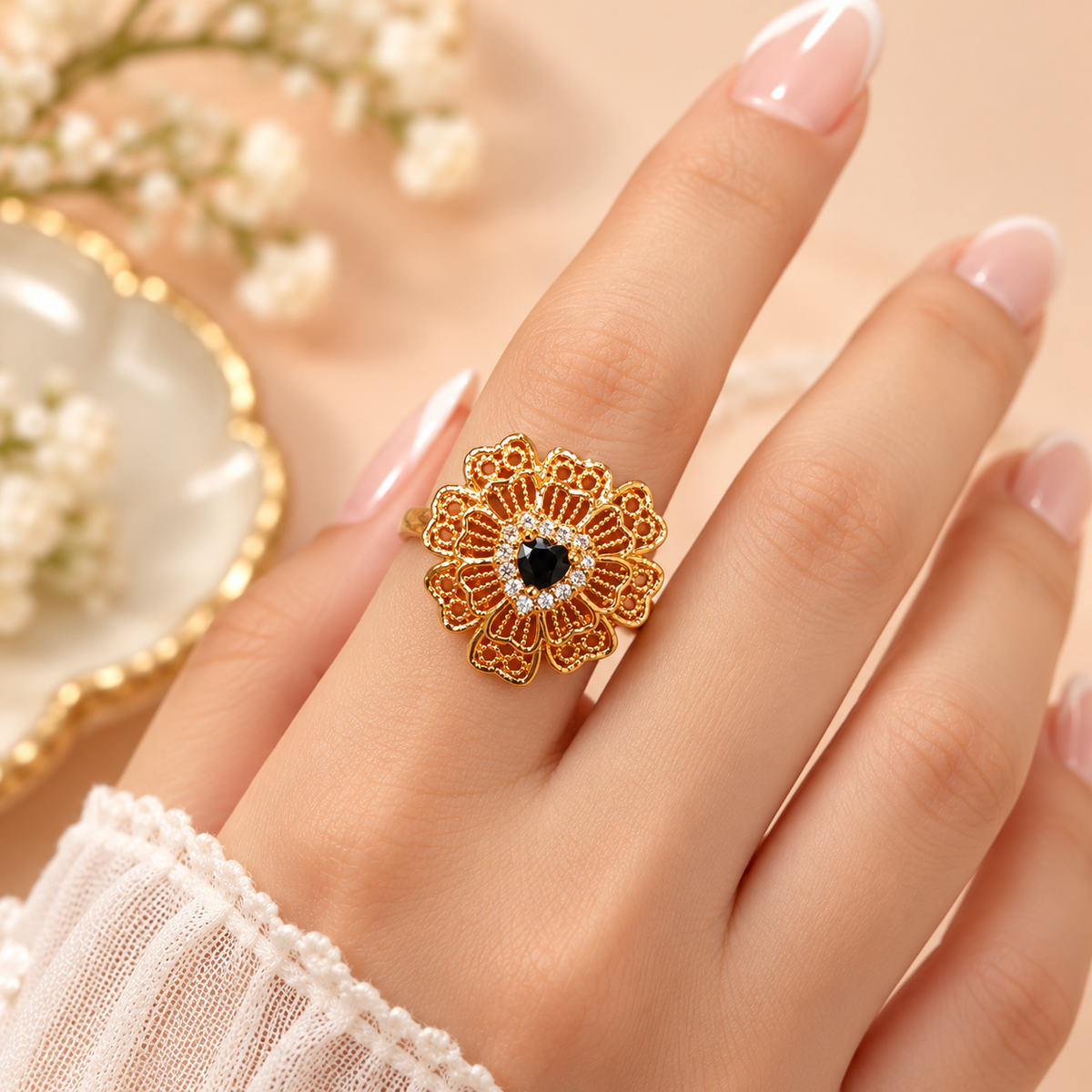 Zircon Ring-484 (Golden/Black)