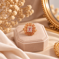 Zircon Ring-487 (Golden/Pink)