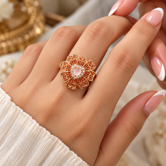 Zircon Ring-484 (Golden/Baby Pink)