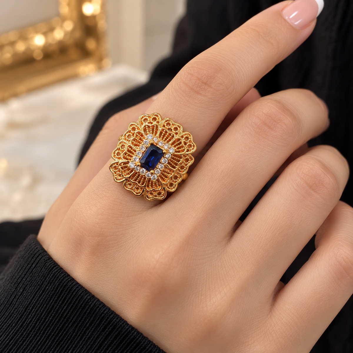 Zircon Ring-487 (Golden/Blue)