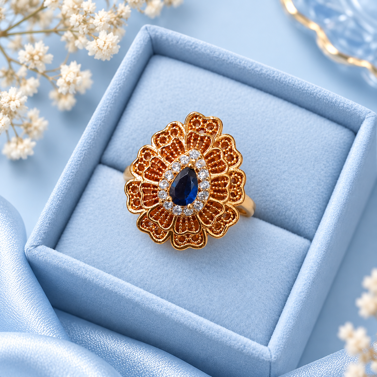 Zircon Ring-483 (Golden/Blue)