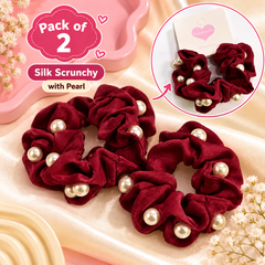 Pearl Silk Scrunchies-01 (Maroon)